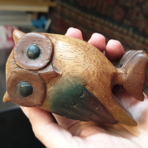 Carved wooden owl decoration 10x6x6cm painted wood carving - Picture 3 of 8